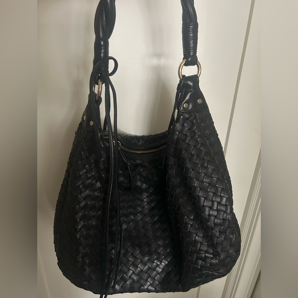 Zina Eva Black Woven Leather Bag - Picture 3 of 8